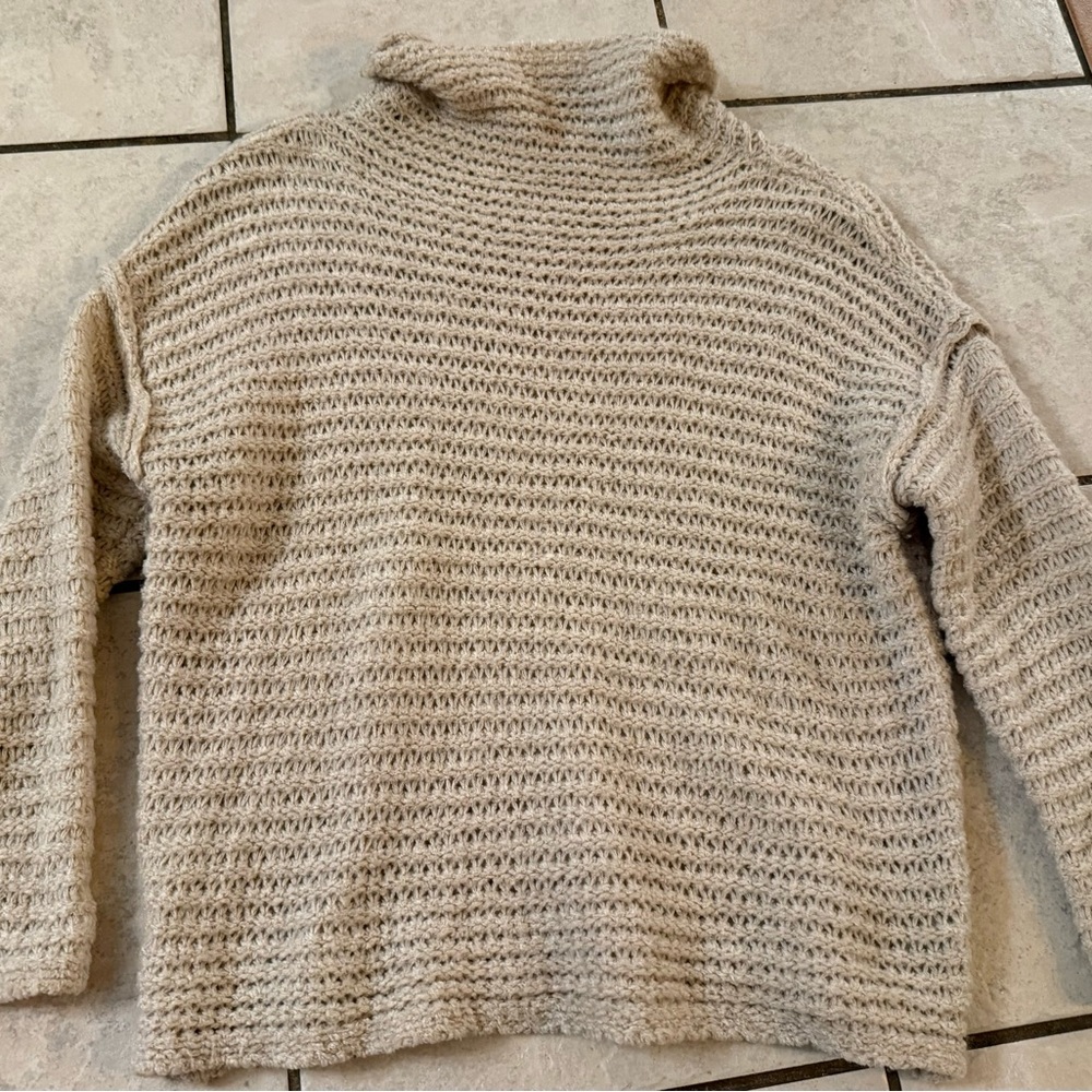Aerie Soft Beige Open Knit Wool Blend Cowl Neck Sweater Size XS - Picture 2 of 11